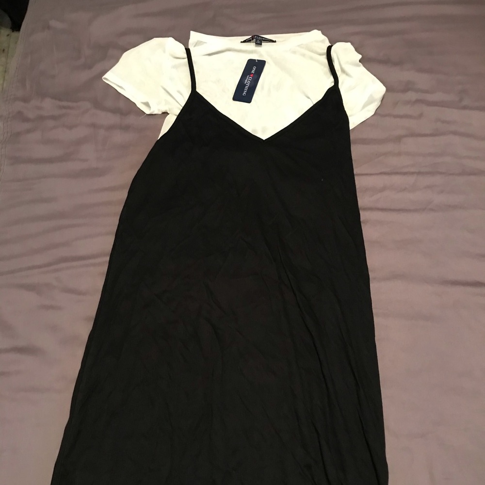 Slip dress with mesh shirt underneath
